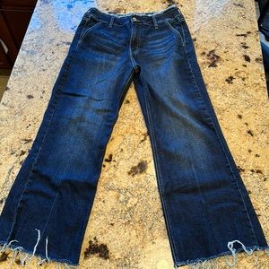 Kancan High Rise Wide Leg Raw Hem and Waist Jeans